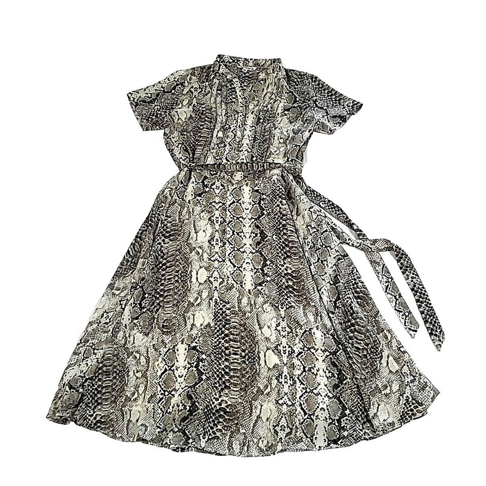Nanette Lepore Snake Print A Line Dress 2 Belted Fit & Flare Button Animal